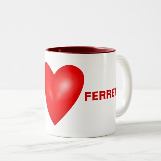 I Love Ferrets with Red Heart Two-Tone Coffee Mug (Front Right)