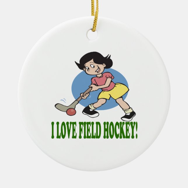 I Love Field Hockey 2 Ceramic Tree Decoration (Front)