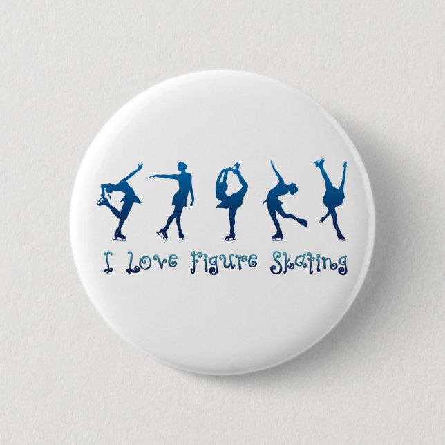 I love figure skating- blue 6 cm round badge (Front)