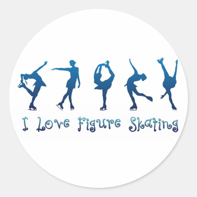 I love figure skating- blue classic round sticker (Front)