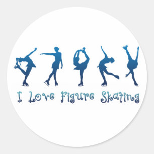 I love figure skating- blue classic round sticker