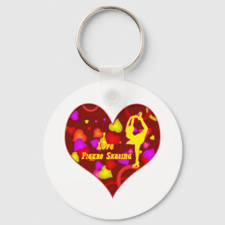 I Love Figure Skating Retro Design Heart Key Ring