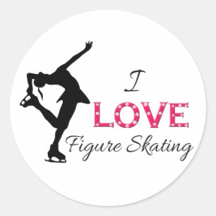 I LOVE Figure Skating, Snowflakes & Skater Classic Round Sticker