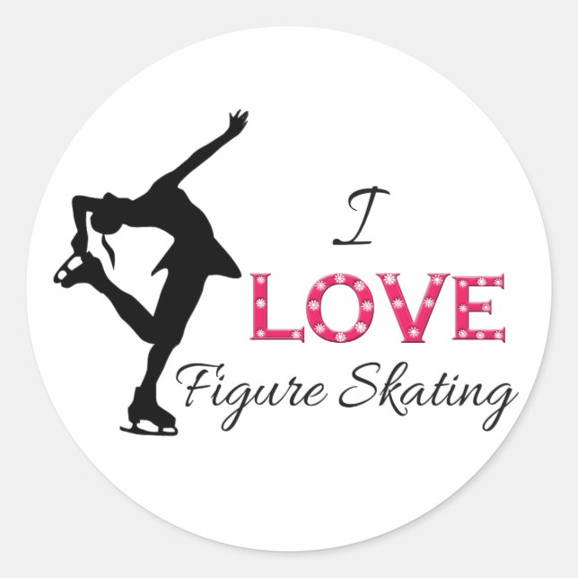 I LOVE Figure Skating, Snowflakes & Skater Classic Round Sticker (Front)