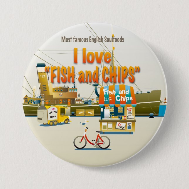 I love FISH & CHIPS 7.5 Cm Round Badge (Front)
