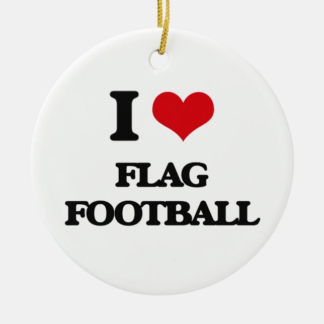 I love Flag Football Ceramic Tree Decoration (Front)