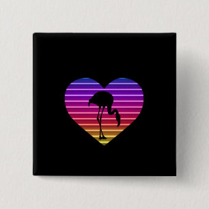 I Love Flamingos 80s Retro Heart Sunset 15 Cm Square Badge
