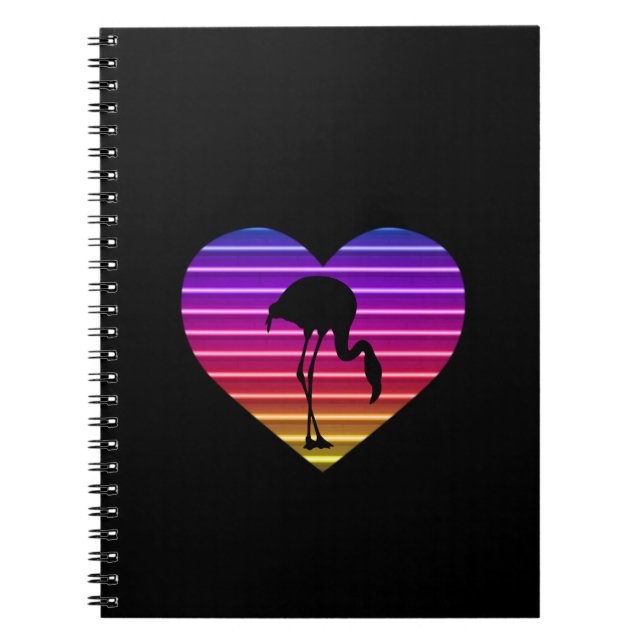 I Love Flamingos 80s Retro Heart Sunset Notebook (Front)