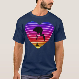 I Love Flamingos 80s Retro Heart Sunset T-Shirt