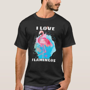 I Love Flamingos Cute Tropical Bird Watercolor Pin T-Shirt