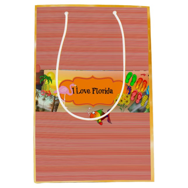 I Love Florida, Colourful Collage Medium Gift Bag (Front)