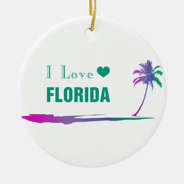 I Love Florida Colourful Green Ceramic Tree Decoration (Front)