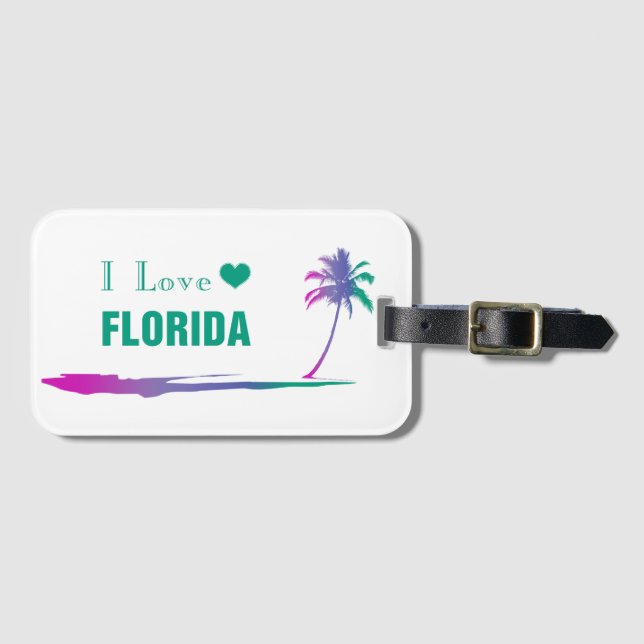 I Love Florida Colourful Green Luggage Tag (Front Horizontal)