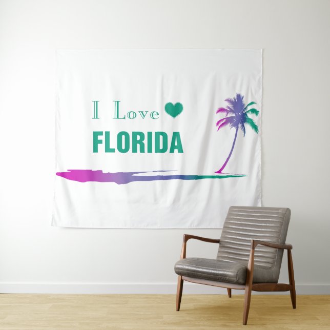 I Love Florida Colourful Green Tapestry (In Situ (Horizontal))