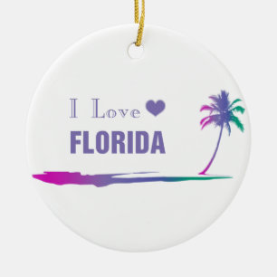 I Love Florida Colourful Purple Ceramic Tree Decoration