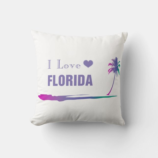 I Love Florida Colourful Purple Cushion (Front)