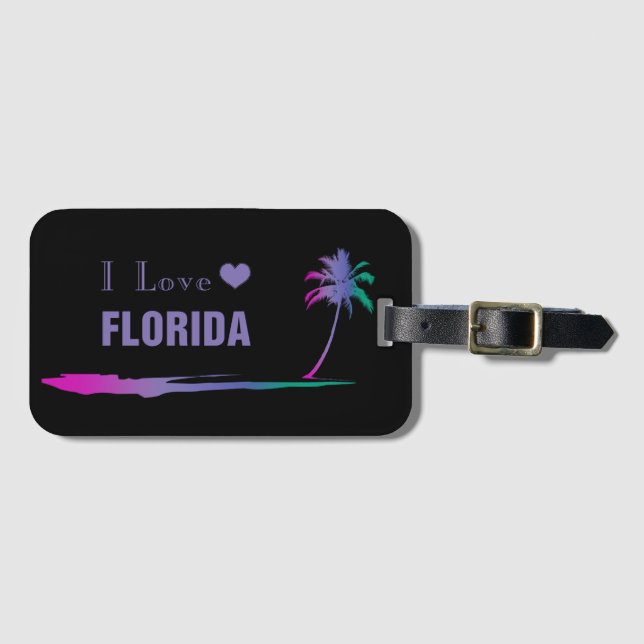 I Love Florida Colourful Purple Luggage Tag (Front Horizontal)