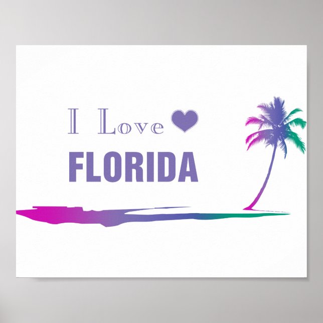 I Love Florida Colourful Purple Poster (Front)
