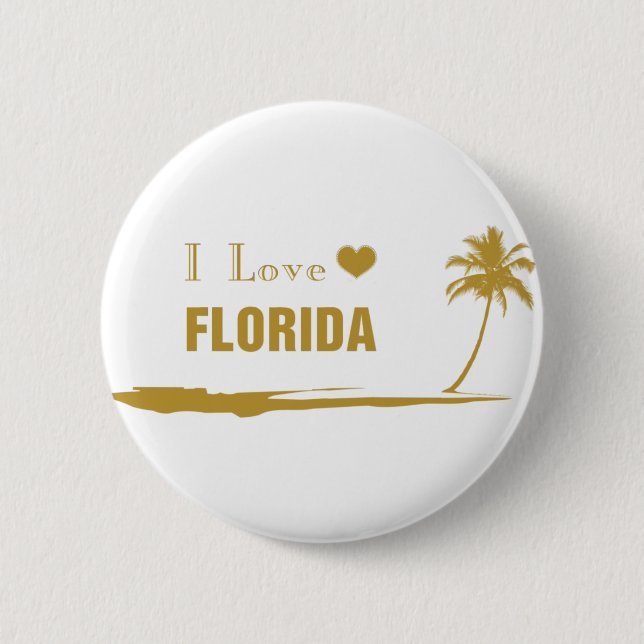 I Love Florida Gold 6 Cm Round Badge (Front)