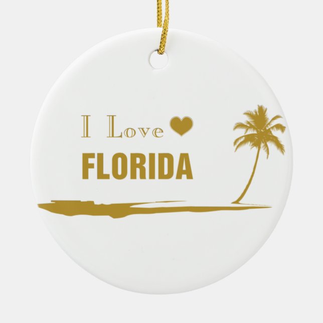 I Love Florida Gold Ceramic Tree Decoration (Front)