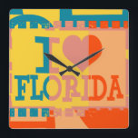 I love Florida - Pop art vintage 2 Square Wall Clock<br><div class="desc">I love Florida - Pop art vintage</div>