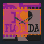 I love Florida - Pop art vintage 3 Square Wall Clock<br><div class="desc">I love Florida - Pop art vintage</div>