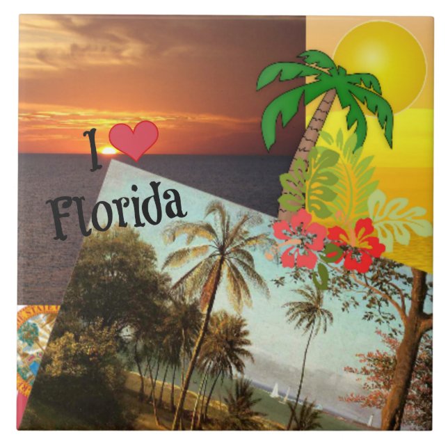 I Love Florida, Popular Tropical Design, Tile (Front)