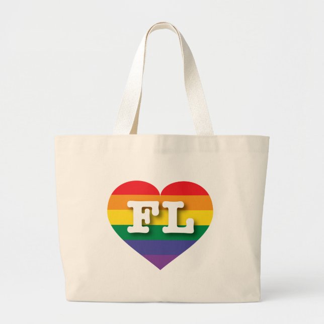 I Love Florida Rainbow Heart Large Tote Bag (Front)