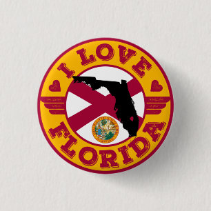 I Love Florida State Map and Flag 3 Cm Round Badge