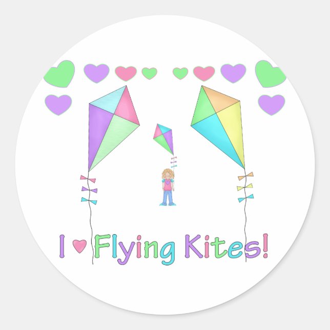 I Love Flying Kites Classic Round Sticker (Front)