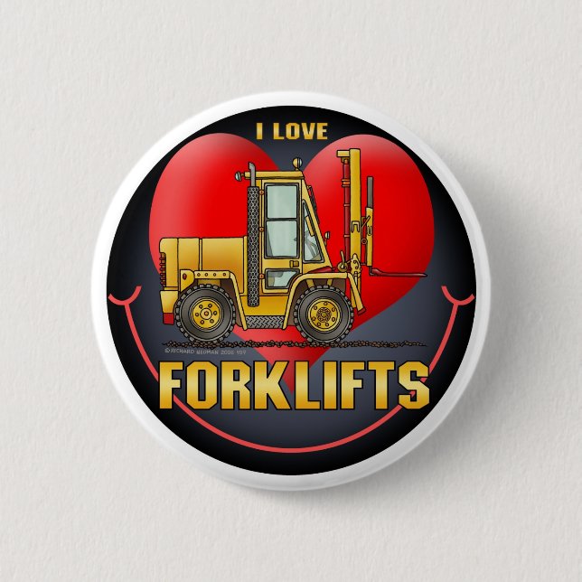 I Love Forklift Trucks Button Pin (Front)