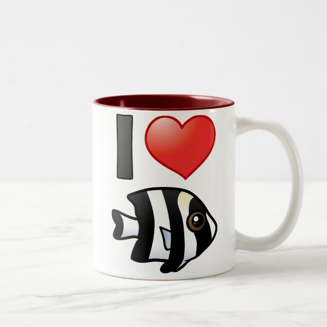 I Love Four Stripe Damselfish Two-Tone Coffee Mug (Right)