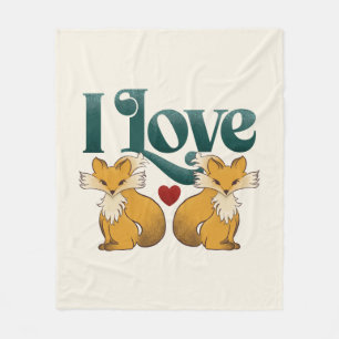 I Love Foxes Cute Heart Fleece Blanket