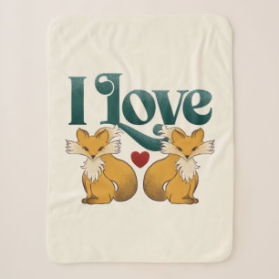 I Love Foxes Cute Heart Sherpa Blanket