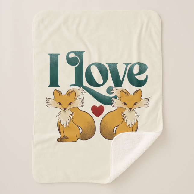 I Love Foxes Cute Heart Sherpa Blanket (Front)