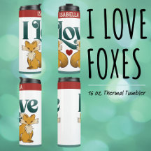 I Love Foxes Cute Heart Water Bottle