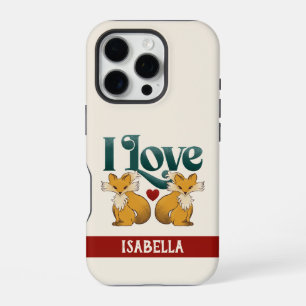 I Love Foxes with Heart Custom Name iPhone 16 Pro Case