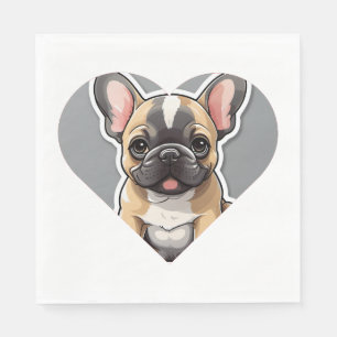 I LOVE FRENCH BULLDOGS Cute Cartoon Puppy in Heart Napkin