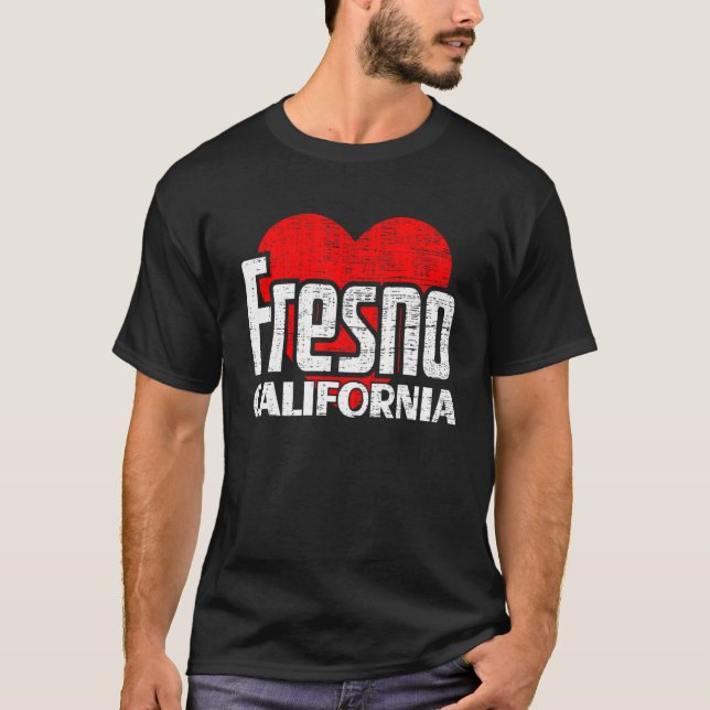 I Love Fresno California Retro Big Heart Fresno Va T-Shirt (Front)