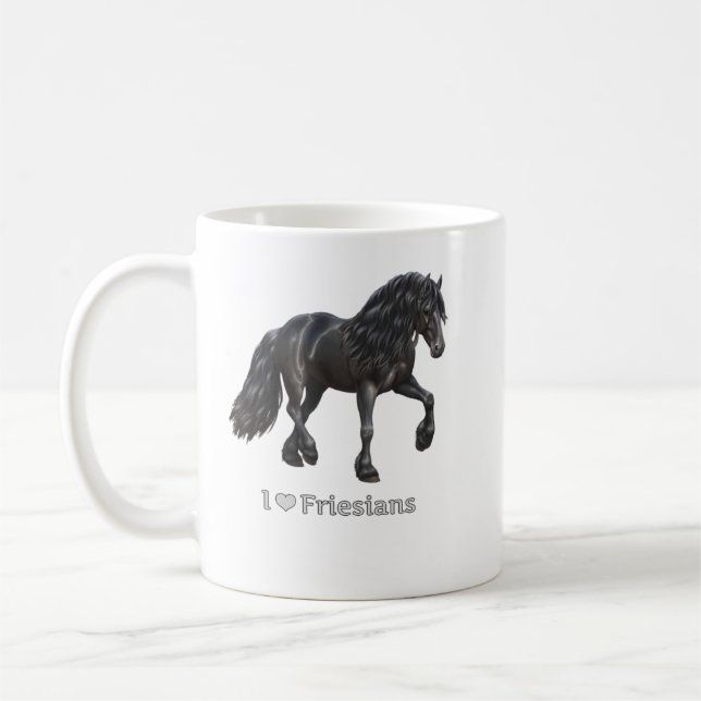 I Love Friesians Black Friesian Draught Horse Love Coffee Mug (Left)