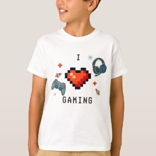 I Love Gaming Pixel Heart Kids Gamer T-Shirt