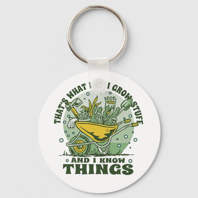 I love gardening with the funny gardener wheelbarr key ring (Front)