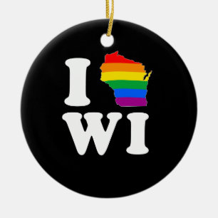I LOVE GAY WISCONSIN - WHITE -.png Ceramic Tree Decoration