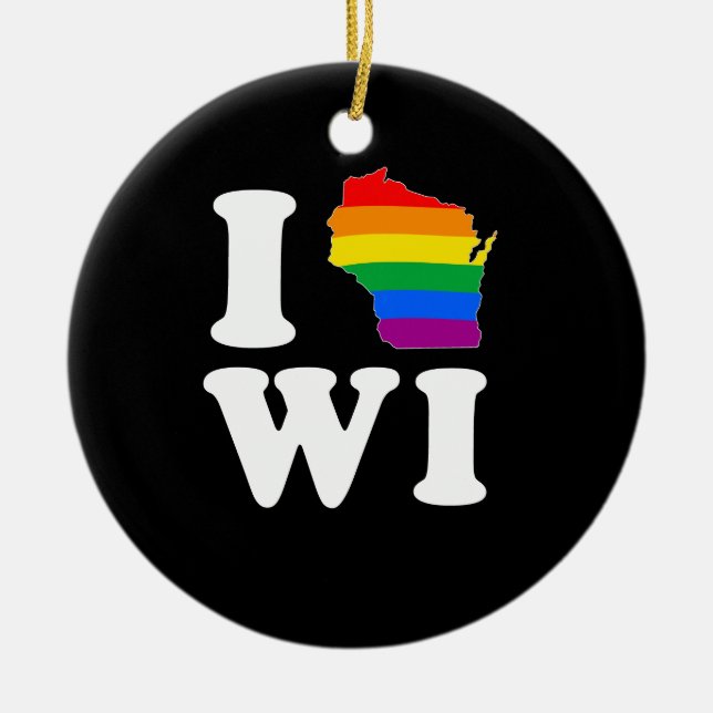 I LOVE GAY WISCONSIN - WHITE -.png Ceramic Tree Decoration (Front)