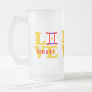 ♊★😍I Love Gemini-Best-Zodiac Sign Frosted Beer Frosted Glass Beer Mug