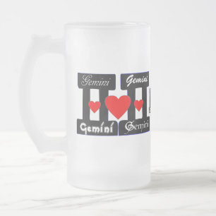 ♊★😍I Love Gemini-Best-Zodiac Sign Frosted Beer Frosted Glass Beer Mug