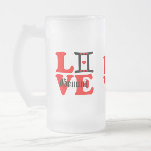♊★😍I Love Gemini-Best-Zodiac Sign Frosted Beer Frosted Glass Beer Mug