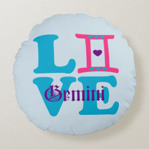 ♊★😍I Love Gemini-Best-Zodiac Sign Round Throw Cushion