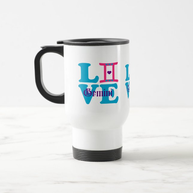 ♊★😍I Love Gemini-Best-Zodiac Sign Travel/Commuter Travel Mug (Left)