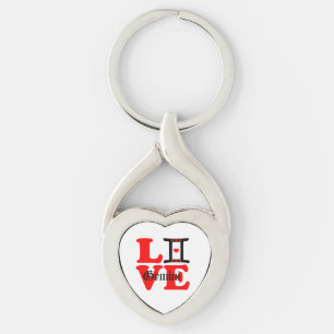 ♊★😍I Love Gemini-Best-Zodiac Sign Twisted Heart Key Ring